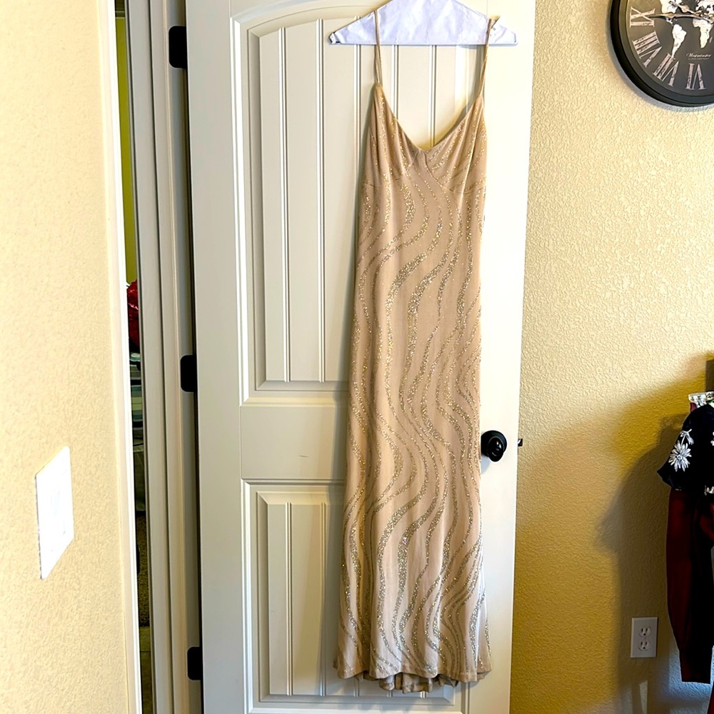 Lori Ann Montreal formal dress, gold with glitter pattern